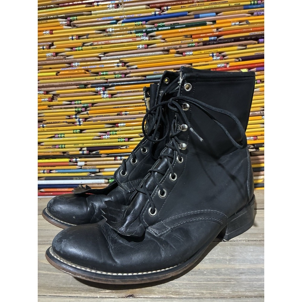 Laredo Black Lace Up Leather Boots Eyelet Womens 10 Hippie Grunge Gothic